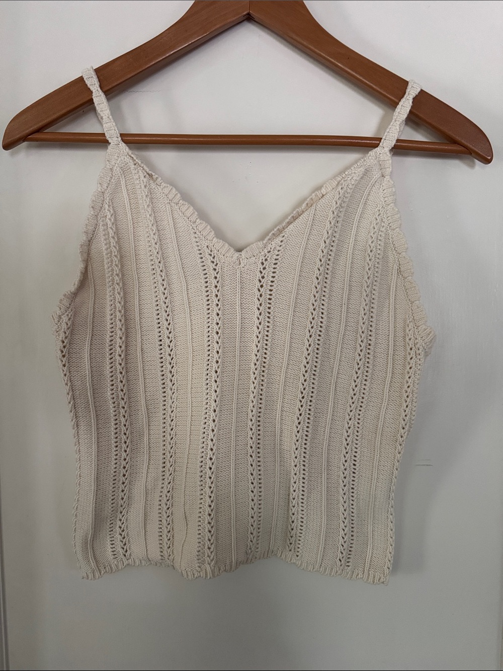 Open-Knit V-Neck Camisole in Cream